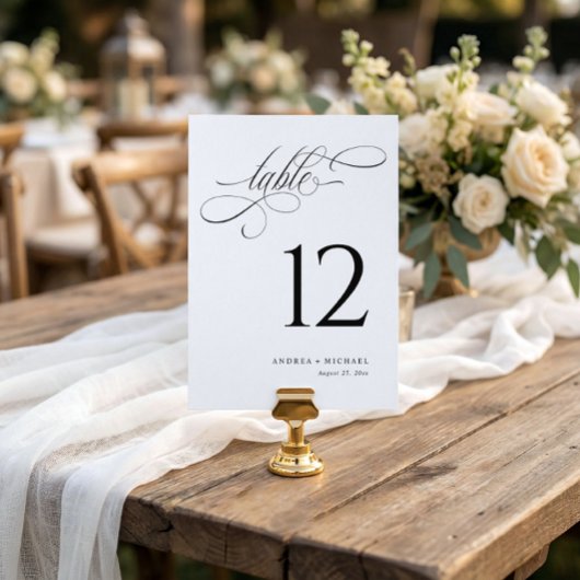 Elegante Zwarte & Witte Script Tafel Nummers voor Kaart