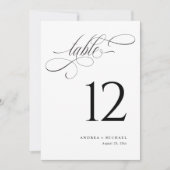 Elegante Zwarte & Witte Script Tafel Nummers voor Kaart (Voorkant)