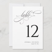 Elegante Zwarte & Witte Script Tafel Nummers voor Kaart (Achterkant)