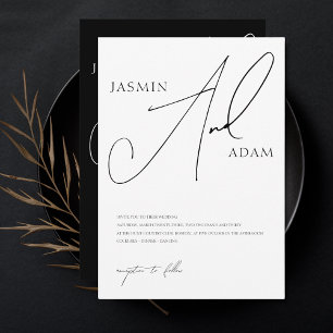 Elegante Zwarte Witte Script Typografie Trouwfeest Kaart