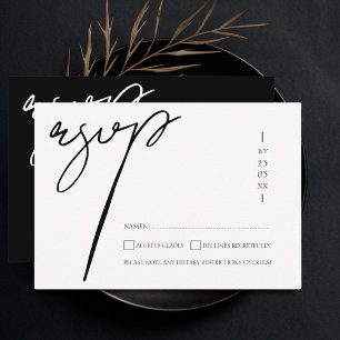 Elegante Zwarte Witte Script Typografie Trouwfeest RSVP Kaartje