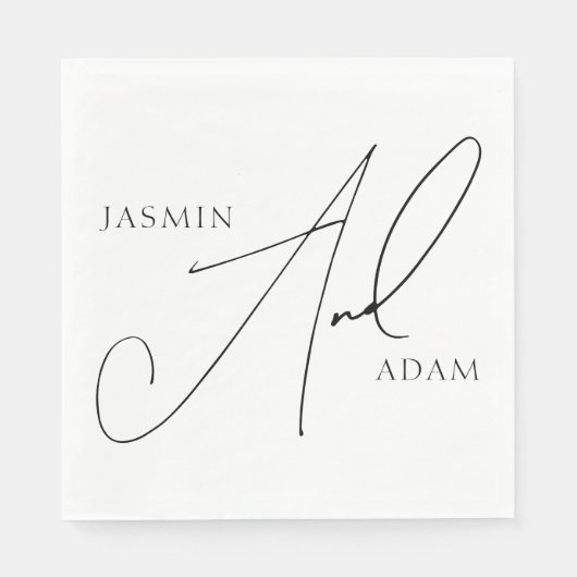 Elegante Zwarte Witte Script Typografie Trouwfeest Servet (Voorkant)