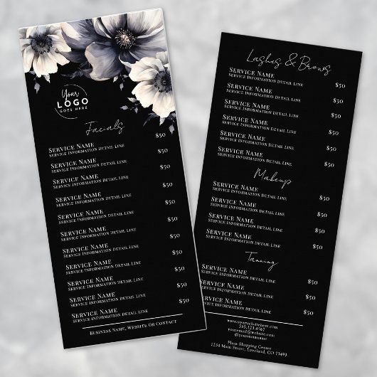 Elegante Zwarte Witte Spa Diensten Menu Rack Card