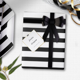 Elegante Zwarte Witte Streep Gouden Frame Huwelijk Cadeaupapier