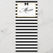 Elegante Zwarte Witte Streep Gouden Frame Huwelijk Menu (Achterkant)