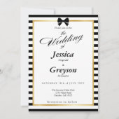 Elegante Zwarte Witte Streep Gouden Lijst Trouwdag Kaart (Voorkant)