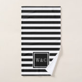Elegante zwarte witte streep monogram bad handdoek (Handdoek)
