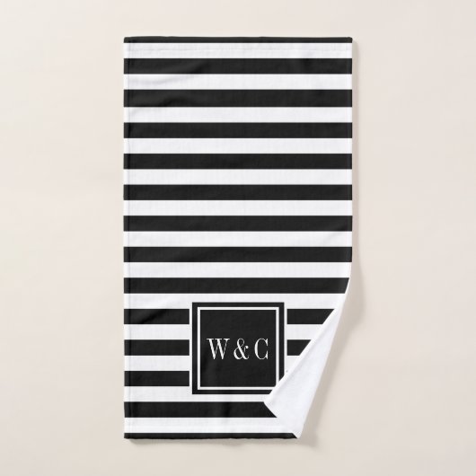 Elegante zwarte witte streep monogram bad handdoek (Handdoek)