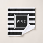 Elegante zwarte witte streep monogram bad handdoek (Wasdoekje)