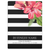 Elegante zwarte witte strepen met exotische bloeme klembord (Achterkant)