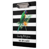 Elegante zwarte witte strepen met vogel en bloemen klembord (Links)