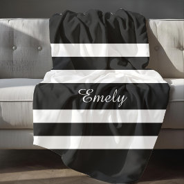 Elegante Zwarte Witte Strepen Patroonnaam Fleece Deken
