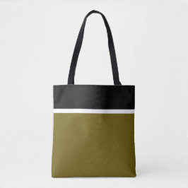 Elegante zwarte witte topstrepen op gouden olijf tote bag