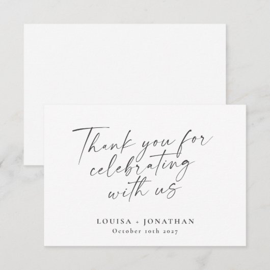 Elegante Zwarte Witte Trendy Script Huwelijk Bedankkaart (Voorkant / Achterkant)
