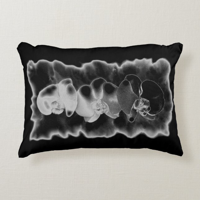 Elegante zwarte witte tropische orchideeën floraal accent kussen (Voorkant)