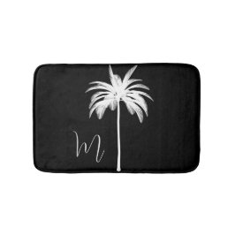 Elegante zwarte witte tropische palmboom badmat