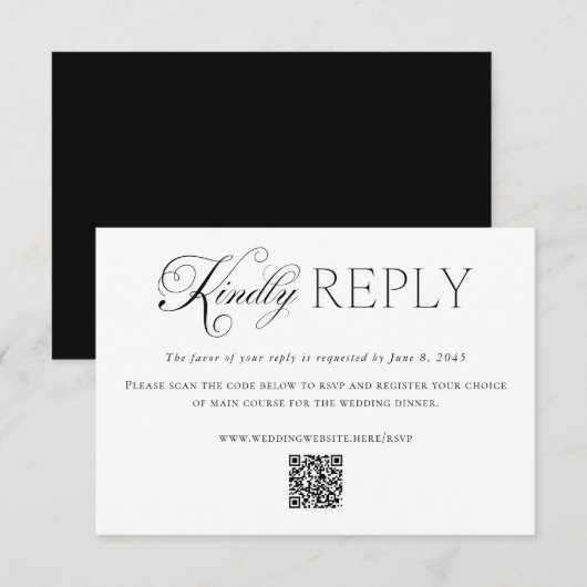 Elegante Zwarte Witte Trouwdag Aangepaste QR Code RSVP Kaartje (Voorkant / Achterkant)