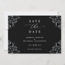 Elegante zwarte & witte trouwkaart Save The Date