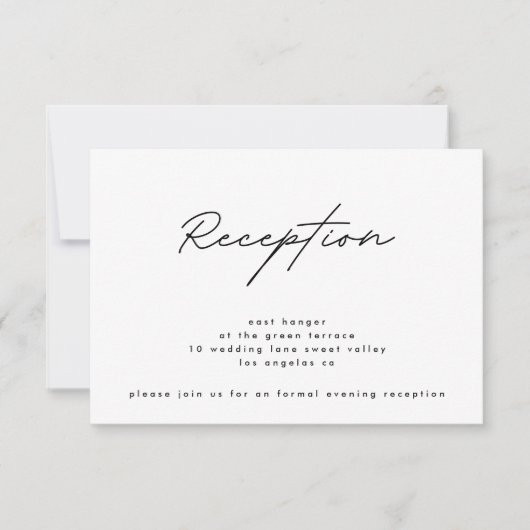 Elegante Zwarte Witte Trouwreceptie Kaart (Voorkant)