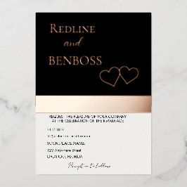 Elegante zwarte & witte trouwuitnodiging roze goud folie uitnodiging