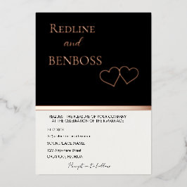 Elegante zwarte & witte trouwuitnodiging roze goud folie uitnodiging