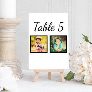 Elegante Zwarte Witte Twee Foto Tafel Nummerkaart Kaart