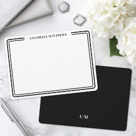 Elegante Zwarte Witte Twee Rand Minimalistische Mo Notitiekaartje