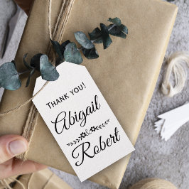 Elegante zwarte, witte typografie bruiloft Dank u Cadeaulabel