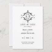 Elegante zwarte & witte wapenschild monogram bruil save the date (Voorkant)