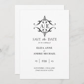 Elegante zwarte & witte wapenschild monogram bruil save the date (Voorkant / Achterkant)