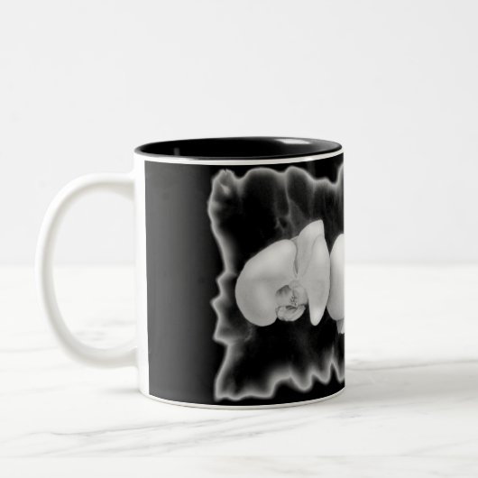 Elegante zwarte witte waterverf orchideeën tweekleurige koffiemok (Links)