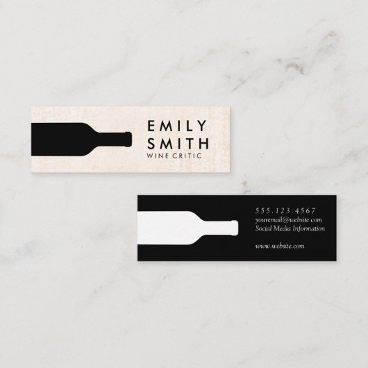 Elegante Zwarte Witte Wijnfles Mini Visitekaartje (Voorkant / Achterkant)