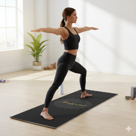 Elegante zwarte yogamat met naam en Initiaal