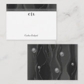 Elegante zwarte zijde & parels monogram notitiekaartje (Voorkant / Achterkant)