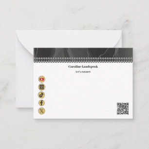 Elegante Zwarte Zijde, Sociale Media & QR Code Notitiekaartje