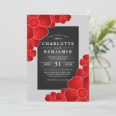 Elegante zwarte zilver en rode bloemen bruiloft kaart (Staand voorkant)