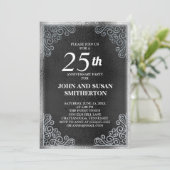 Elegante zwarte zilveren 25e huwelijksjubileum kaart (Staand voorkant)