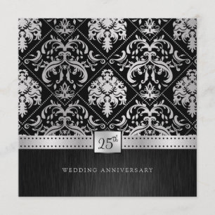 Elegante zwarte & zilveren 25e trouwdag kaart