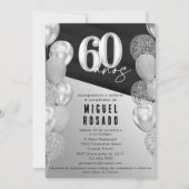 Elegante zwarte zilveren ballonnen 60e verjaardags kaart (Voorkant)
