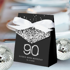 Elegante zwarte zilveren diamanten 90ste verjaarda bedankdoosjes
