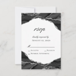 Elegante Zwarte Zilveren Folie Agate Huwelijk RSVP Kaartje