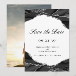Elegante Zwarte Zilveren Folie Agaten Huwelijksfot Save The Date