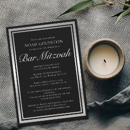Elegante Zwarte Zilveren Formele Bar Mitzvah Kaart