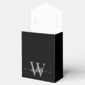 Elegante zwarte zilveren glans monogram naam schri bedankdoosjes (Geopend)