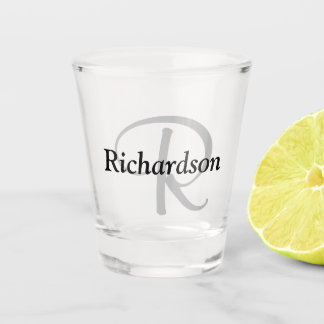 Elegante zwarte zilveren grijze monogramnaam shot glas