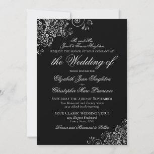 Elegante zwarte & zilveren klassieke formele bruil kaart
