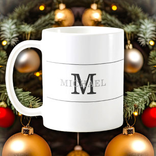 Elegante Zwarte Zilveren Monogram Naam Persoonlijk Koffiemok