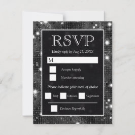 Elegante Zwarte Zilveren Mozaïek Glitter Bruiloft RSVP Kaartje