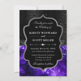 Elegante Zwarte Zilveren Paarse Galaxy Glitter Bru Kaart
