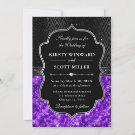 Elegante Zwarte Zilveren Paarse Pailletten Glitter Kaart